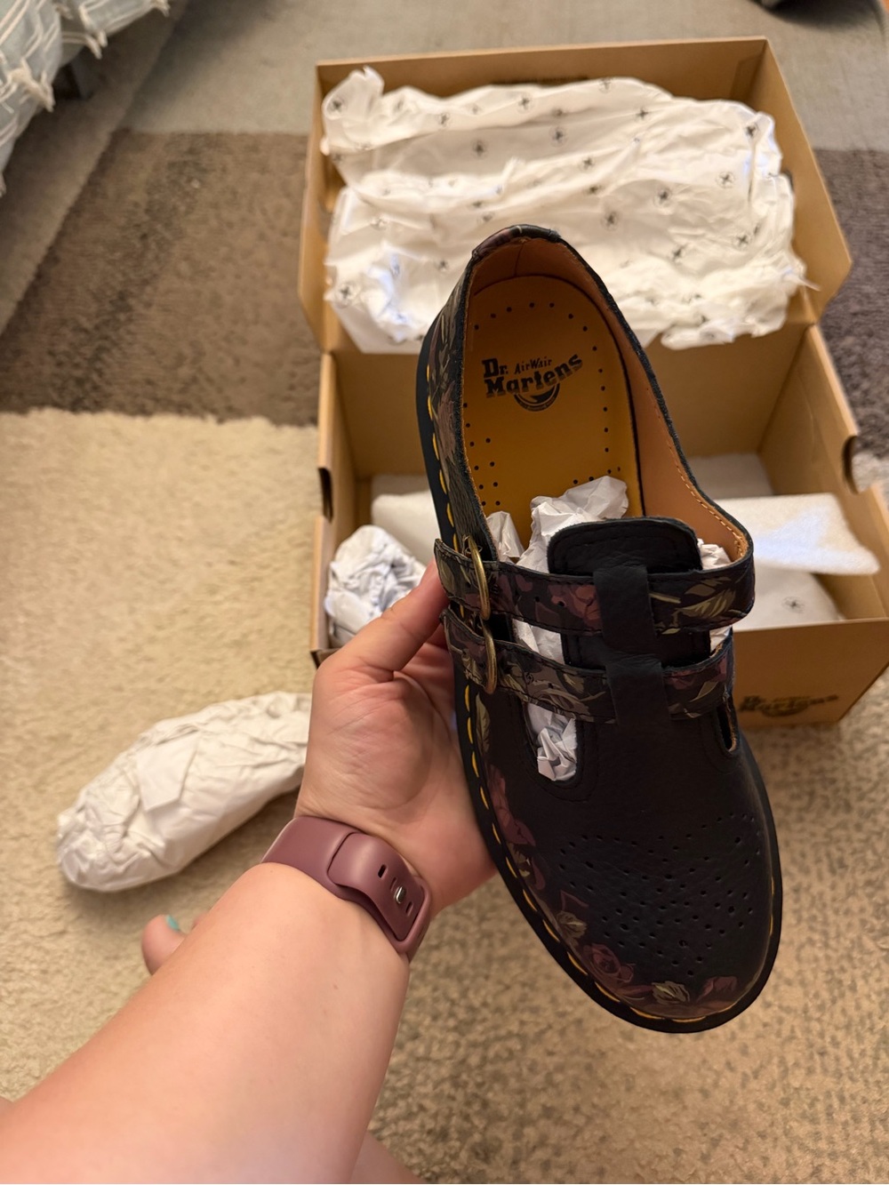Dr. Martens Women’s Black Leather Decayed Roses Mary Jane - Picture 3 of 6